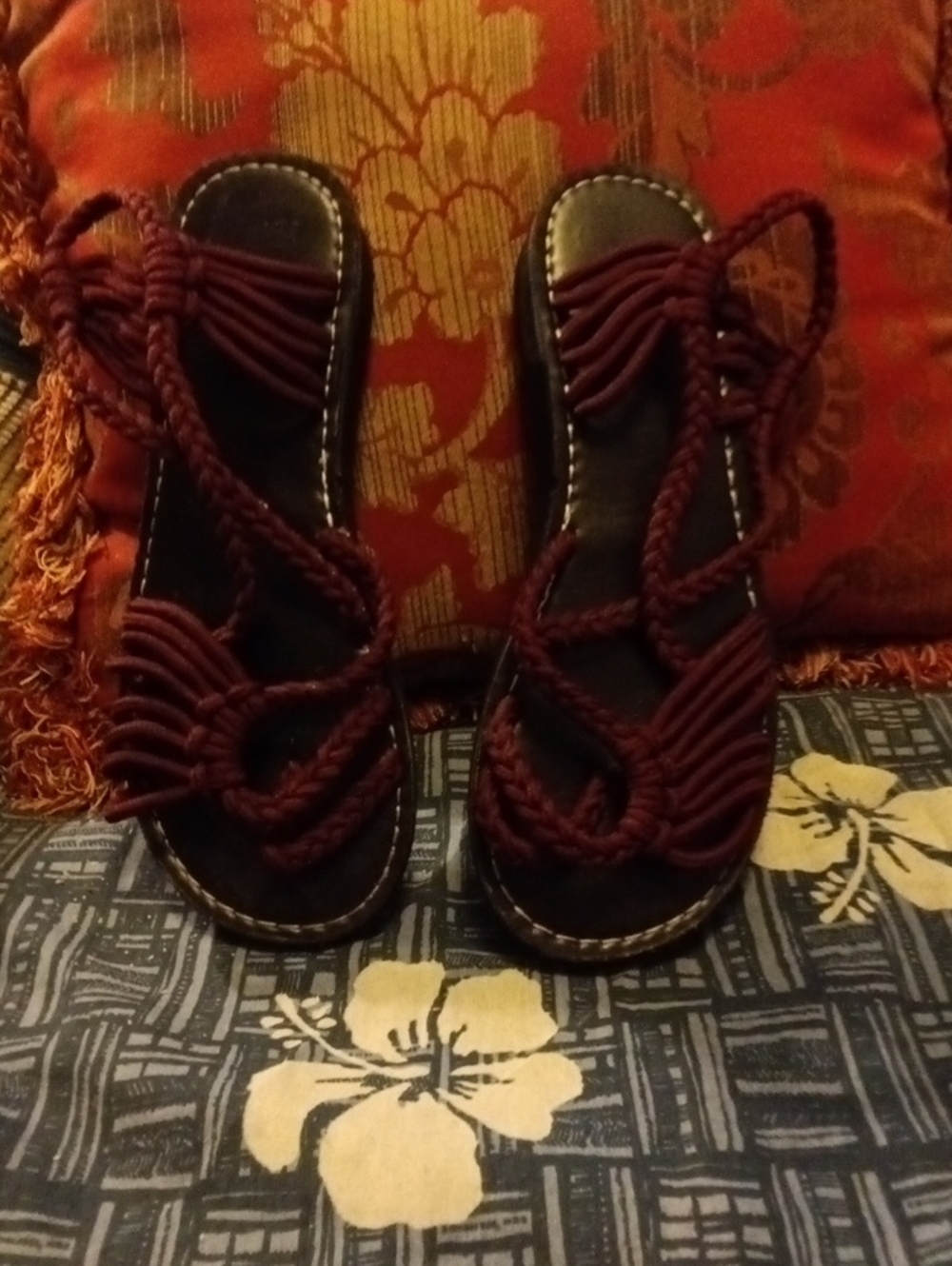 Strappy Braided Slide Sandals - Burgundy